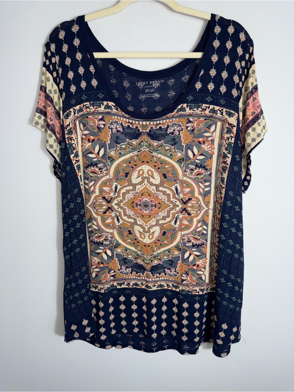 Lucky Brand Short Sleeve Printed T Shirt Tunic Top-Blue-Viscose-Size 3X - Picture 2 of 9